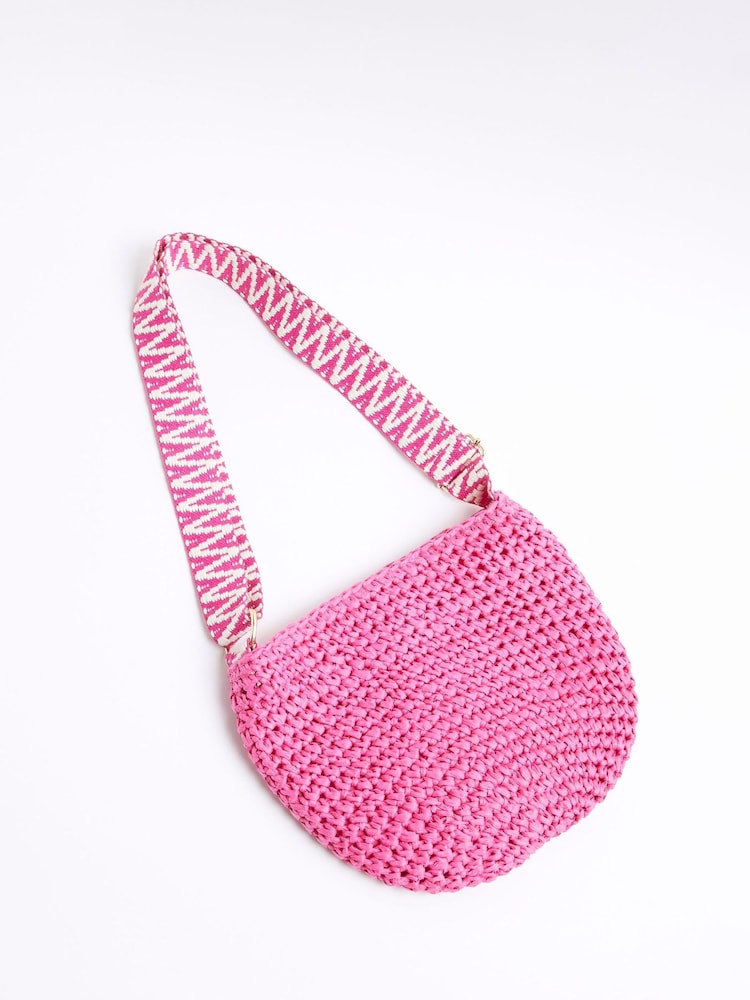 River Island Pink Girls Floral Raffia Cross-Body Bag - Image 2 of 5