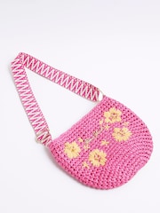 River Island Pink Girls Floral Raffia Cross-Body Bag - Image 3 of 5