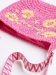 River Island Pink Girls Floral Raffia Cross-Body Bag - Image 5 of 5