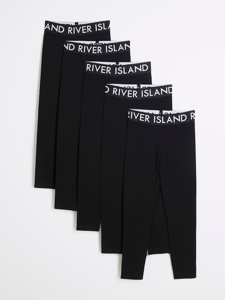 River Island Black Girls Deep Waistband 100% Cotton Leggings 5 Pack - Image 1 of 4