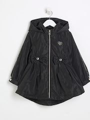 River Island Black Girls Cinched Frill Raincoat - Image 1 of 4