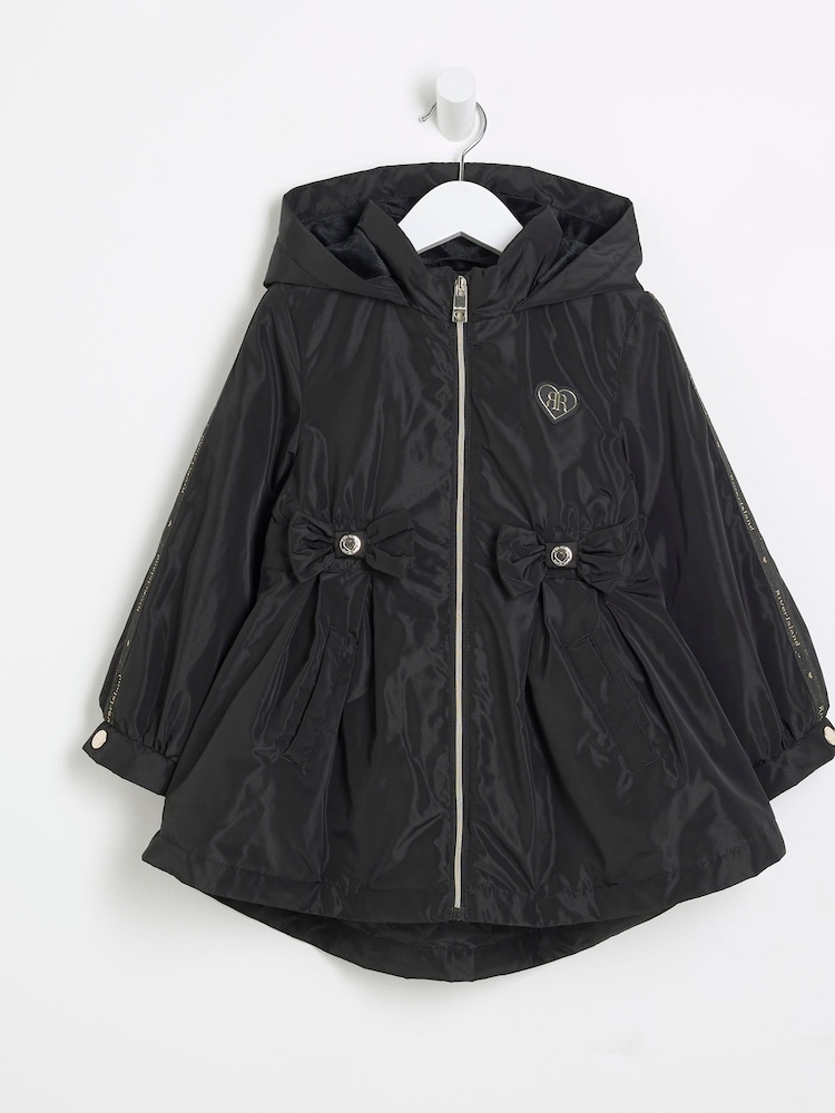 River Island Black Girls Cinched Frill Raincoat - Image 1 of 4