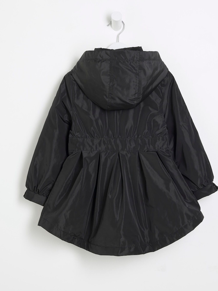 River Island Black Girls Cinched Frill Raincoat - Image 2 of 4 River Island Black Girls Cinched Frill Raincoat - Image 2 of 4
