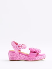 River Island Pink Girls Raffia Pom Wedges - Image 1 of 1