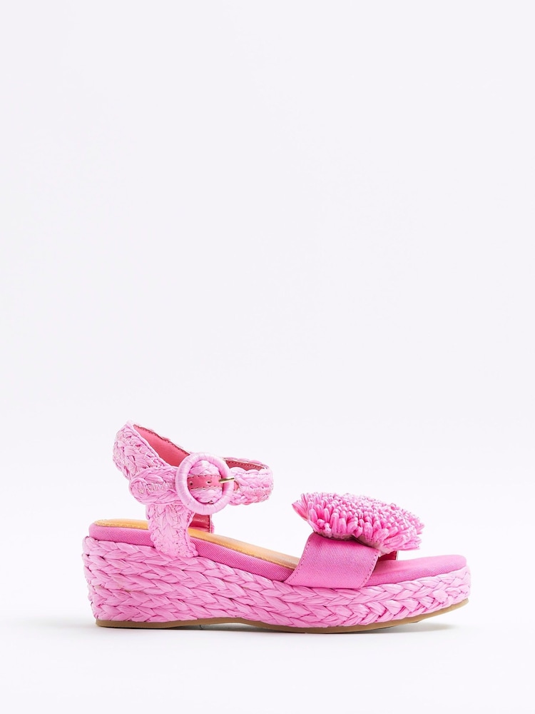 River Island Pink Girls Raffia Pom Wedges - Image 1 of 1