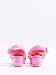 River Island Pink Girls Raffia Pom Wedges - Image 2 of 4