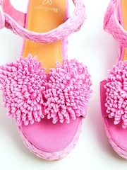 River Island Pink Girls Raffia Pom Wedges - Image 3 of 4
