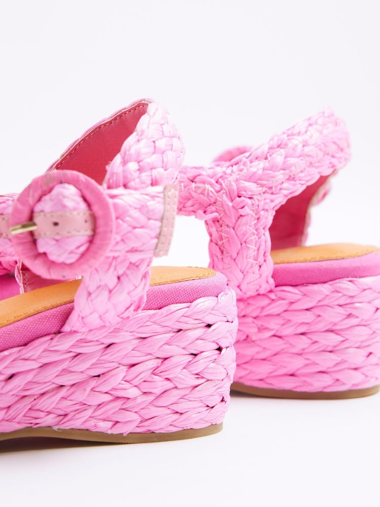 River Island Pink Girls Raffia Pom Wedges - Image 4 of 4