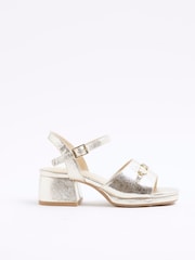 River Island Gold Girls Heart Trim Heeled Sandals - Image 1 of 5