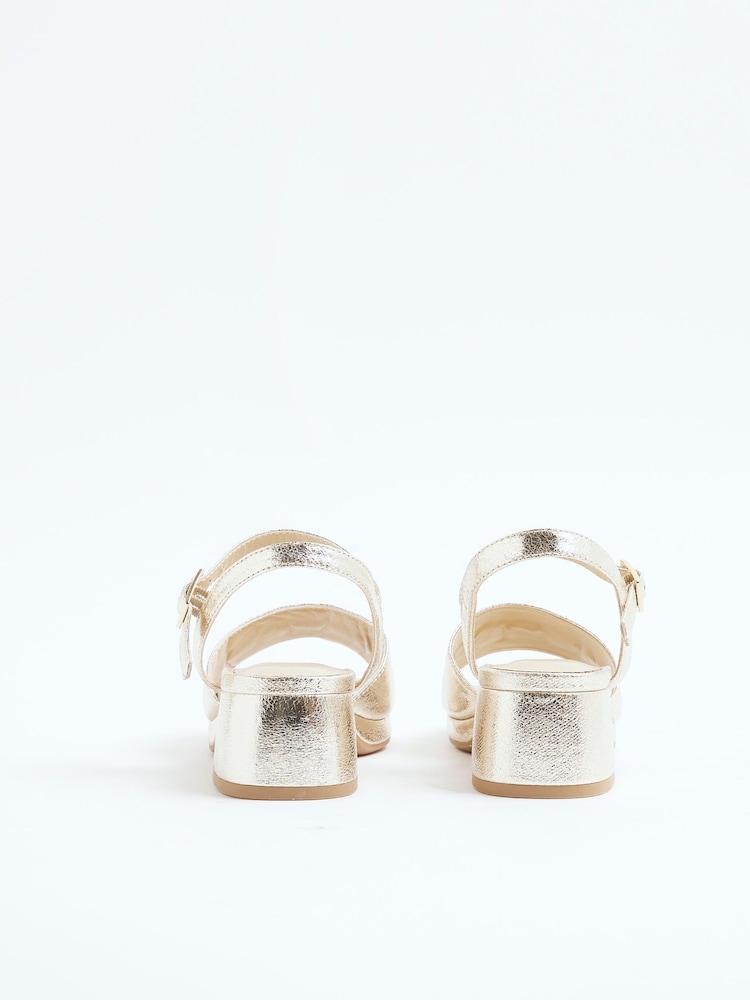River Island Gold Girls Heart Trim Heeled Sandals - Image 3 of 5