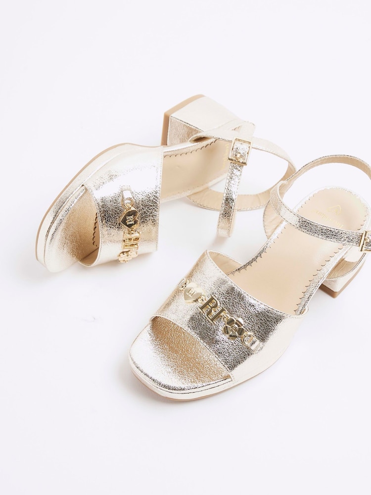 River Island Gold Girls Heart Trim Heeled Sandals - Image 4 of 5