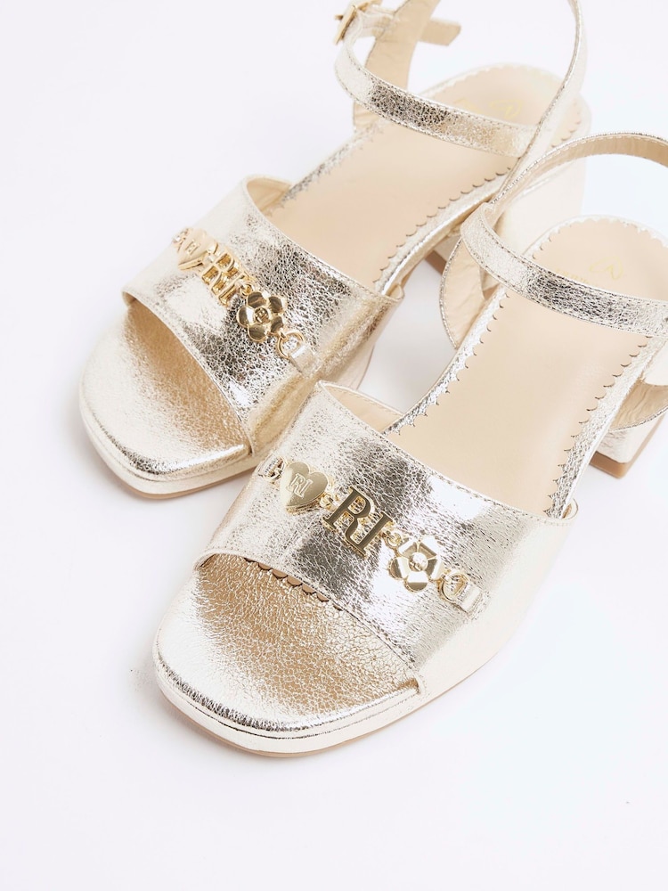 River Island Gold Girls Heart Trim Heeled Sandals - Image 5 of 5