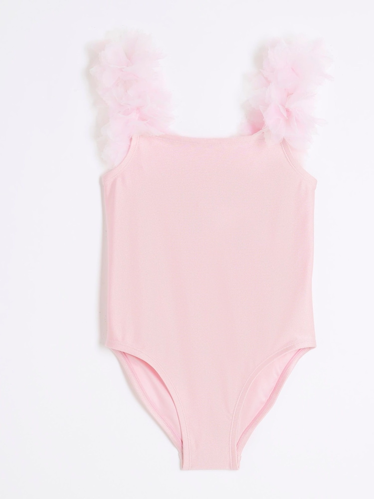 River Island Pink Girls 3D Flower Swimsuit - Image 1 of 4
