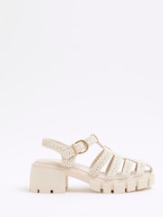 River Island Cream Girls Raffia Heeled Sandals - Image 1 of 5