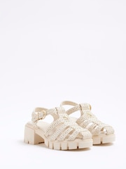 River Island Cream Girls Raffia Heeled Sandals - Image 2 of 5