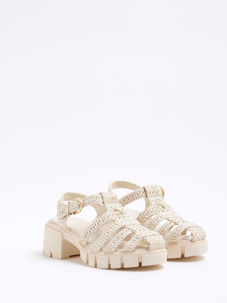 River Island Cream Girls Raffia Heeled Sandals - Image 2 of 5