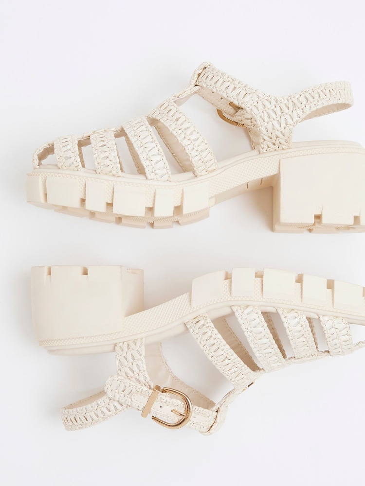 River Island Cream Girls Raffia Heeled Sandals - Image 5 of 5