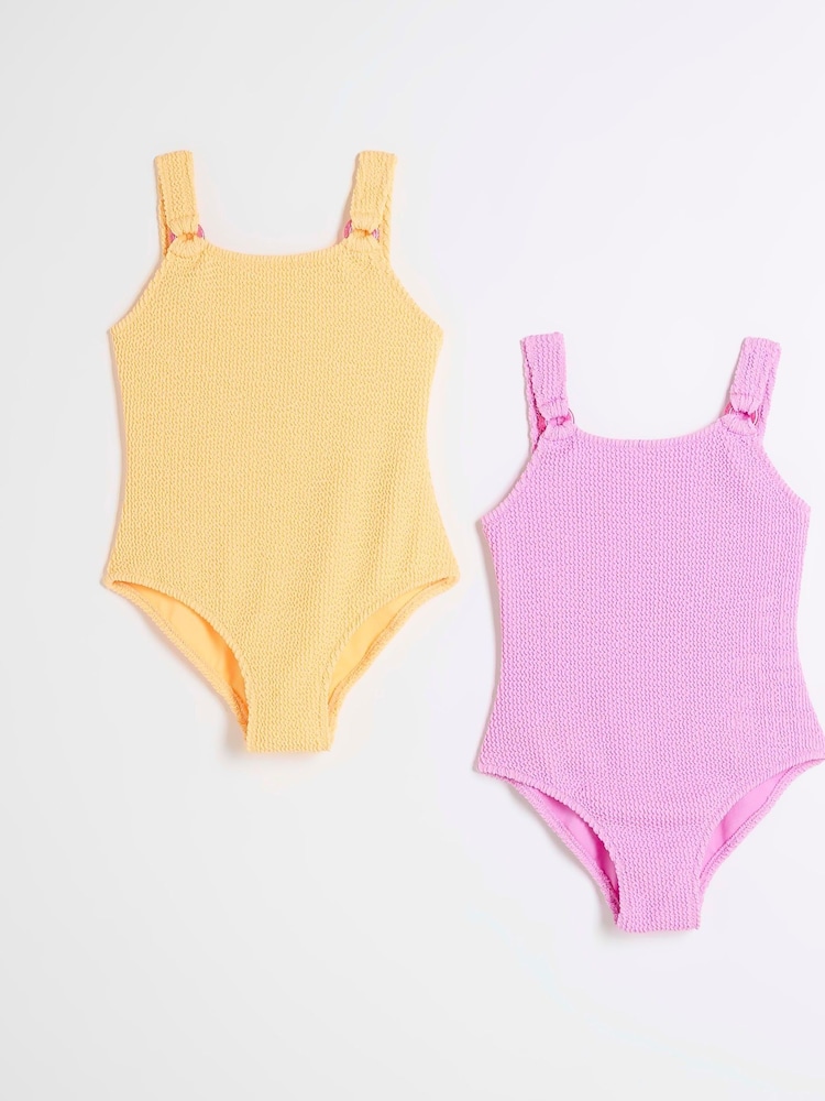 River Island Yellow Girls Swimsuits 2 Pack - Image 1 of 4