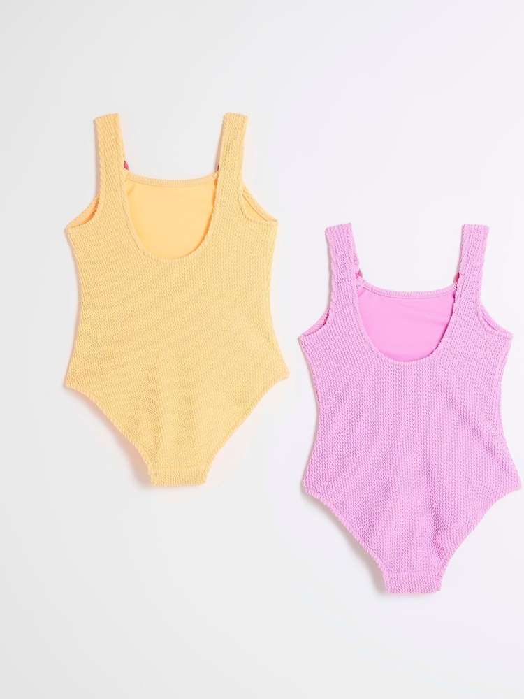 River Island Yellow Girls Swimsuits 2 Pack - Image 2 of 4