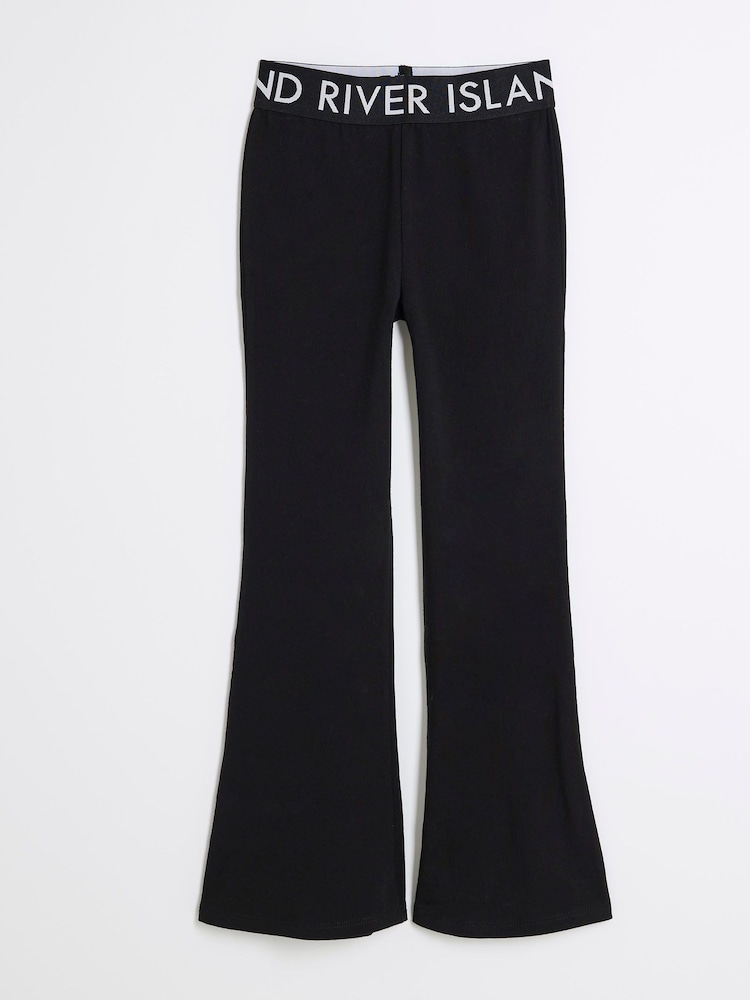 River Island Black Girls Deep Waistband Kickflare Leggings - Image 1 of 4