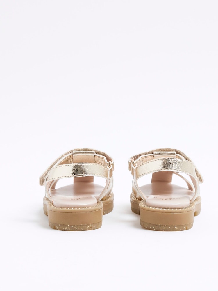River Island Gold Girls Bow Fisherman Sandals - Image 3 of 5