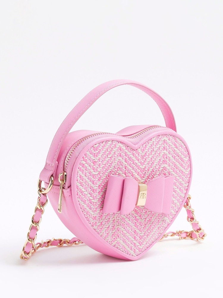 River Island Pink Girls Faux Leather Heart Cross-Body Bag - Image 3 of 5