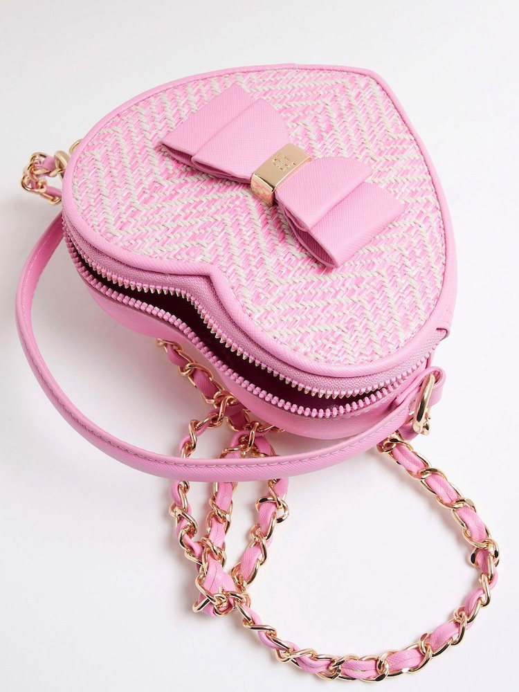 River Island Pink Girls Faux Leather Heart Cross-Body Bag - Image 4 of 5