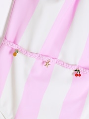 River Island Pink Girls Stripe Charm Belt Swimsuit - Image 3 of 4
