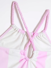 River Island Pink Girls Stripe Charm Belt Swimsuit - Image 4 of 4