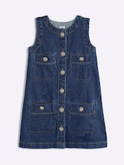 River Island Blue Girls Button Denim Shift 100% Cotton Dress - Image 1 of 3