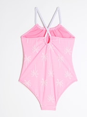 River Island Pink Light Girls Stripe Charm Belt Swimsuit - Image 2 of 4