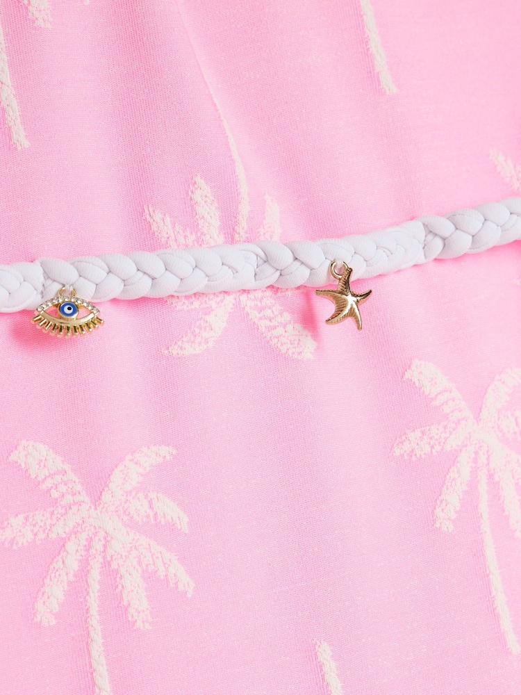 River Island Pink Light Girls Stripe Charm Belt Swimsuit - Image 4 of 4