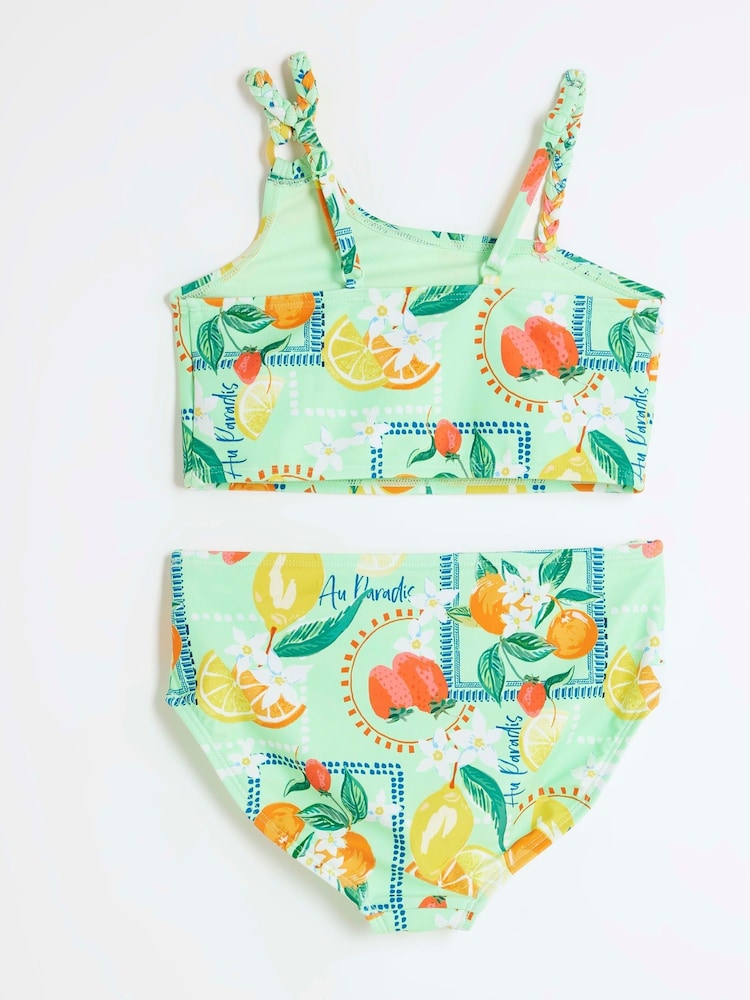 Verde - River Island Girls Asymmetric Lemon Bikini - Imagen 2 de 4