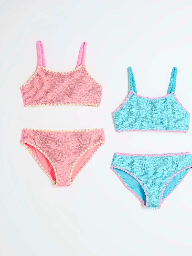 River Island Natural Girls Crinkle Textured Bikinis 2 Pack - Image 1 of 4 River Island Natural Girls Crinkle Textured Bikinis 2 Pack - Image 1 of 4