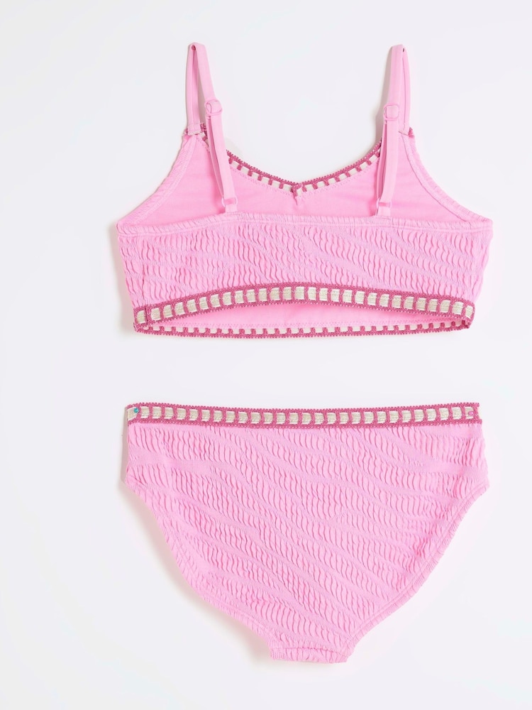 River Island Pink Girls Blanket Stitch Bikini - Image 2 of 4
