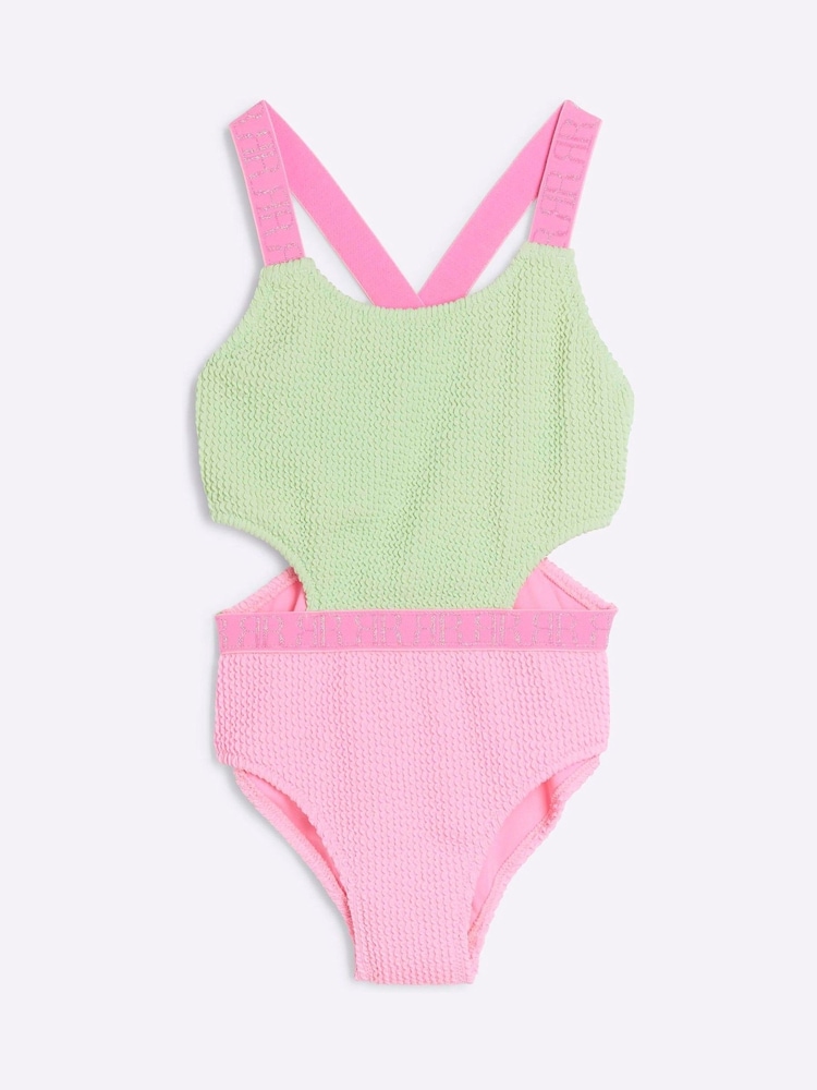 River Island Green Girls Colournblock Swimsuit - Image 1 of 4