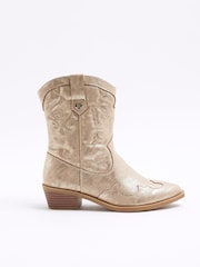 River Island Gold Girls Suede Western Boots - Image 1 of 5