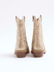 River Island Gold Girls Suede Western Boots - Image 3 of 5