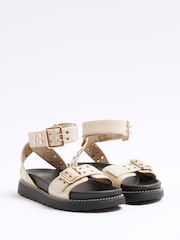 River Island Brown Girls Eyelet Strap Chunky Sandals - Image 2 of 5