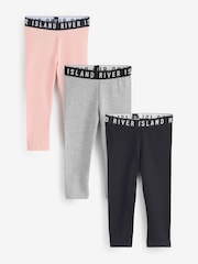 River Island Pink Girls Waistband Leggings 3 Pack - Image 1 of 4