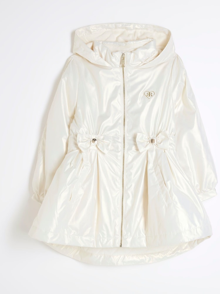 River Island Cream Girls Clinched Frill Raincoat - Image 1 of 4 River Island Cream Girls Clinched Frill Raincoat - Image 1 of 4