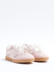 River Island Pink Girls Raffia Pearl Trainers - Image 2 of 5