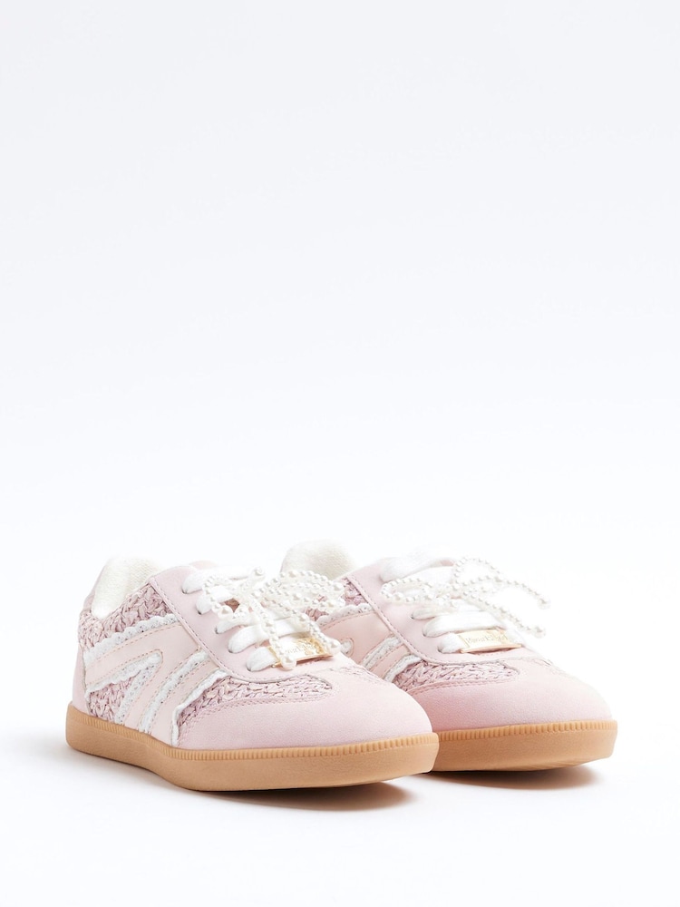 River Island Pink Raffia Pearl Trainers - Image 2 of 5 River Island Pink Raffia Pearl Trainers - Image 2 of 5