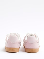 River Island Pink Girls Raffia Pearl Trainers - Image 3 of 5