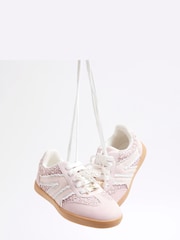 River Island Pink Girls Raffia Pearl Trainers - Image 4 of 5