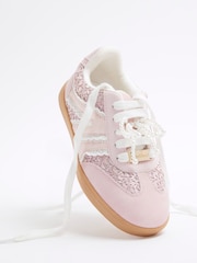 River Island Pink Girls Raffia Pearl Trainers - Image 5 of 5