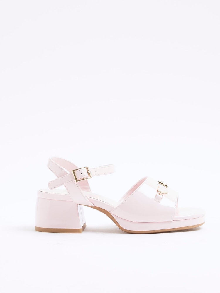 River Island Pink Girls Heart Trim Heeled Sandals - Image 1 of 5