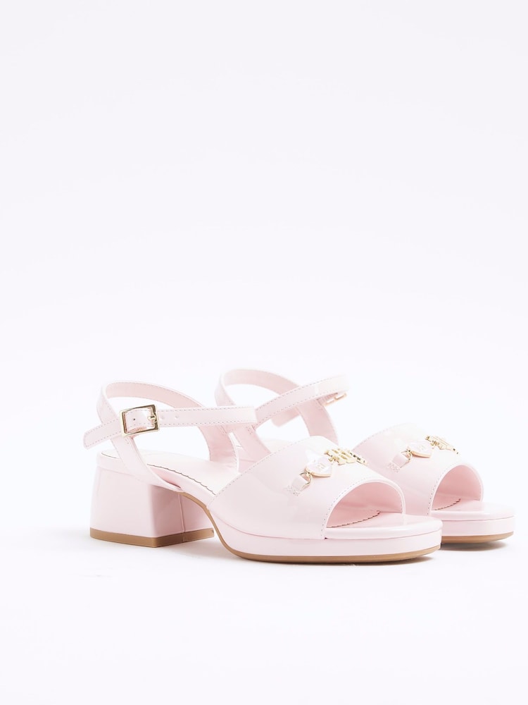 River Island Pink Girls Heart Trim Heeled Sandals - Image 2 of 5