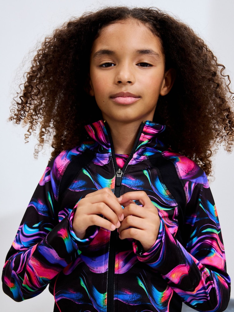 Black/Pink Wave Sports Zip Through Jacket (3-16yrs) - Image 4 of 10