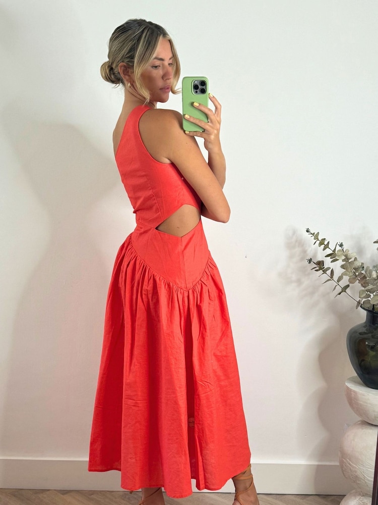 Rose corail - Robe Style Cheat Jasmine à une épaule et découpe - Image 3 of 5